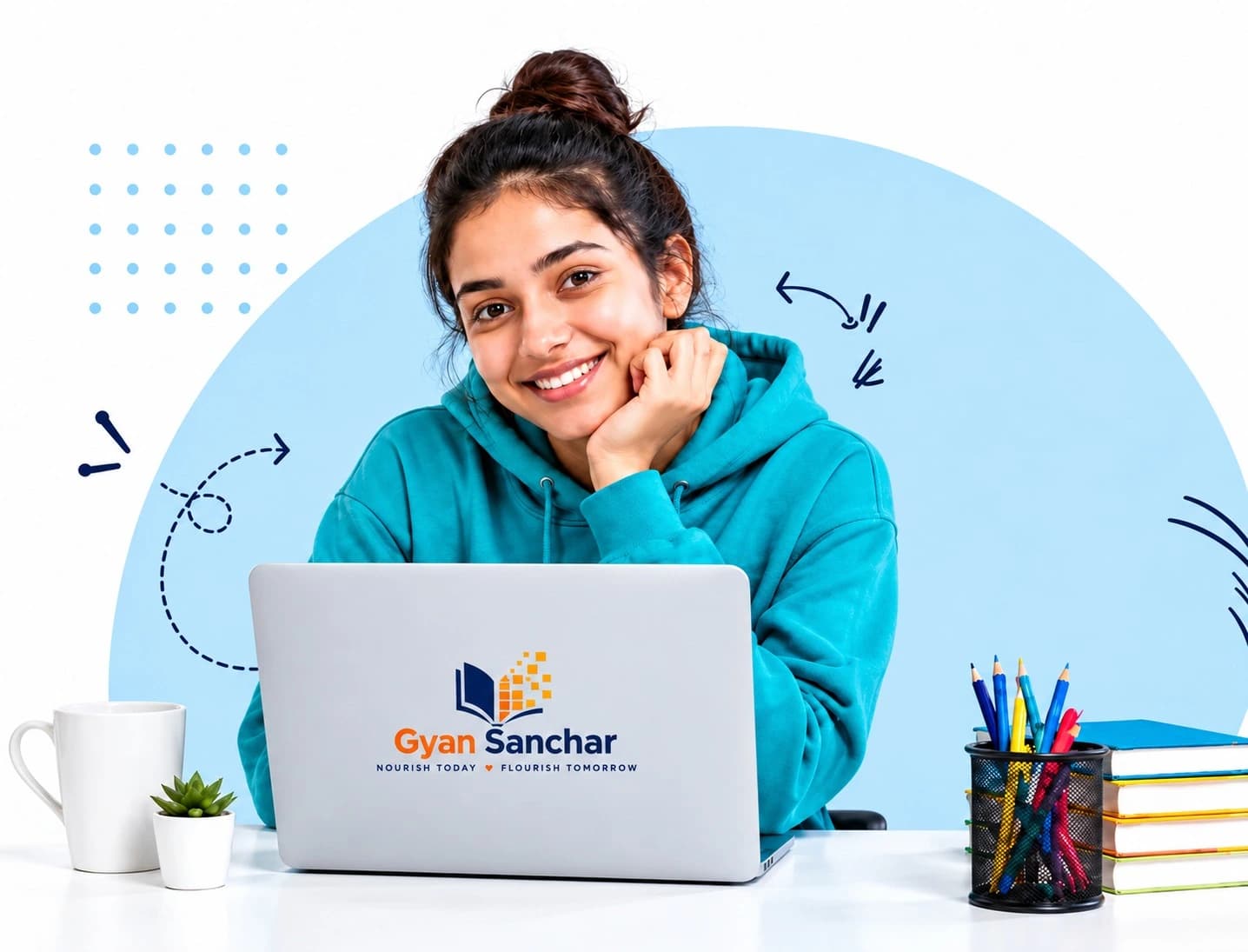 A student talking to a Gyan Sanchar counsellor